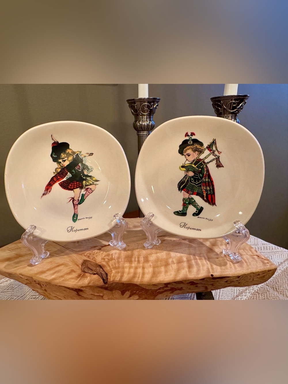 Vintage Brownie Downing 1963 Hopeman Scottish Ceramic Plates Pair 5”